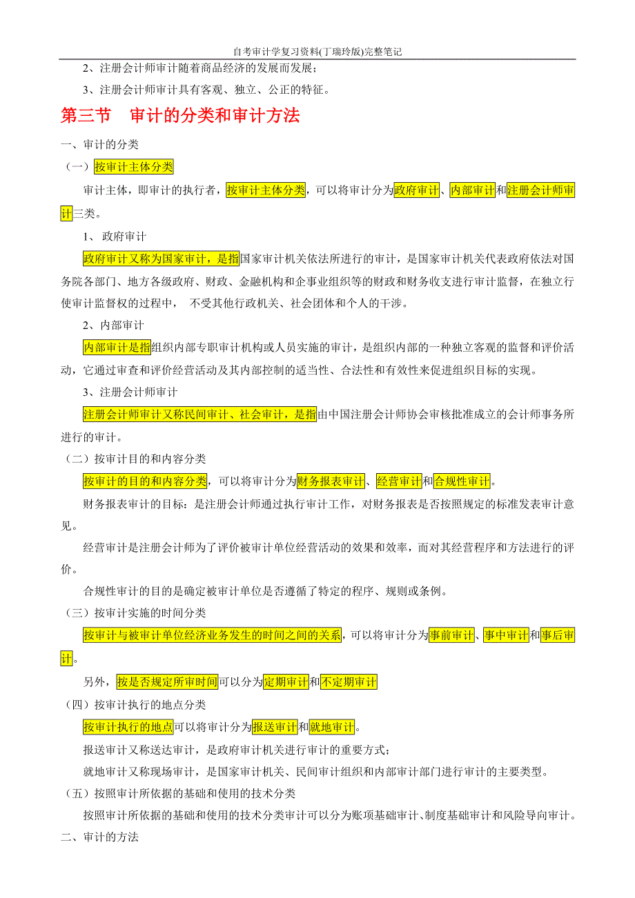 自考审计学复习资料(丁瑞玲版)完整笔记_第3页