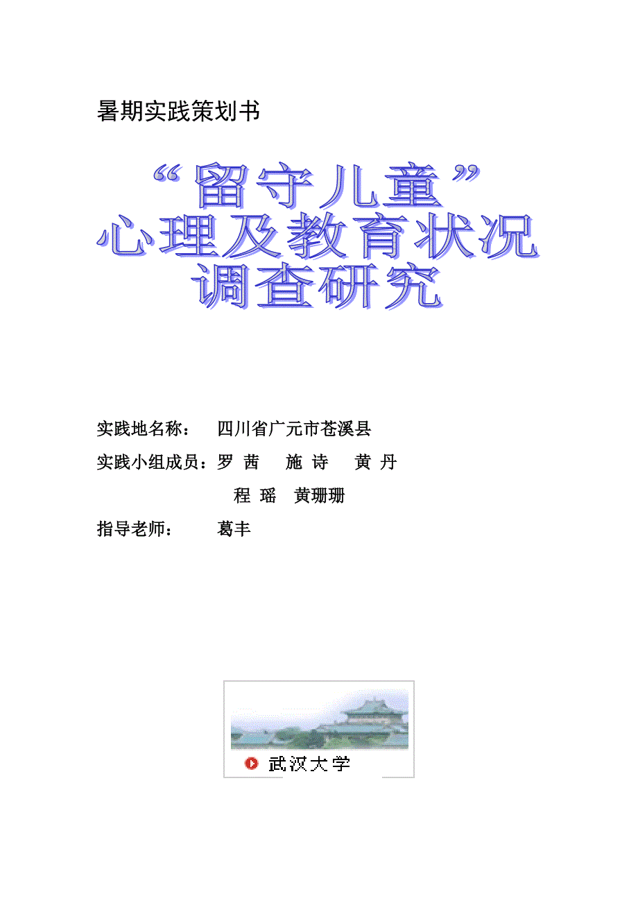 暑期实践策划书-武汉大学_第1页