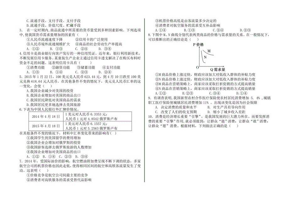 实用资料2015暑假作业-政治高二人教版_第3页