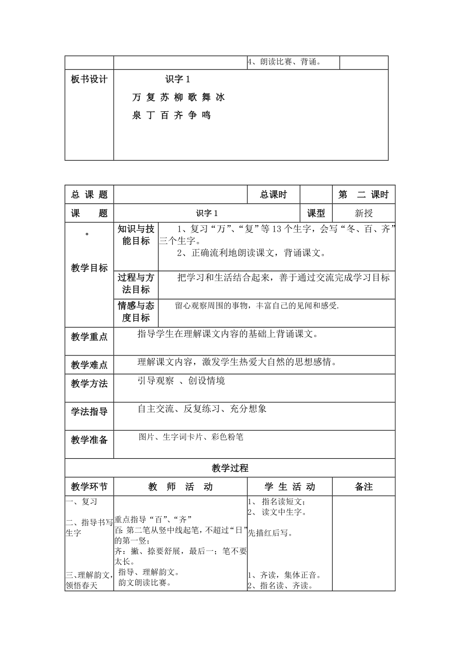 小学语文一年级第一至八单元教案_第2页