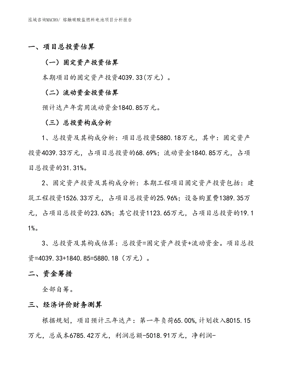 熔融碳酸盐燃料电池项目分析报告_第1页