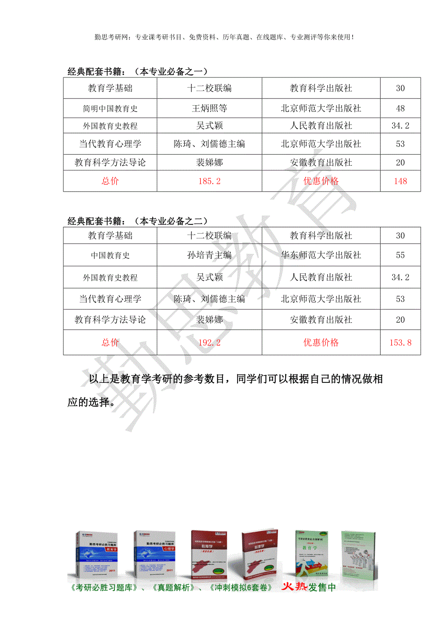 勤思教育2012年北京师范大学教育学考研参考书籍和辅导班_第2页