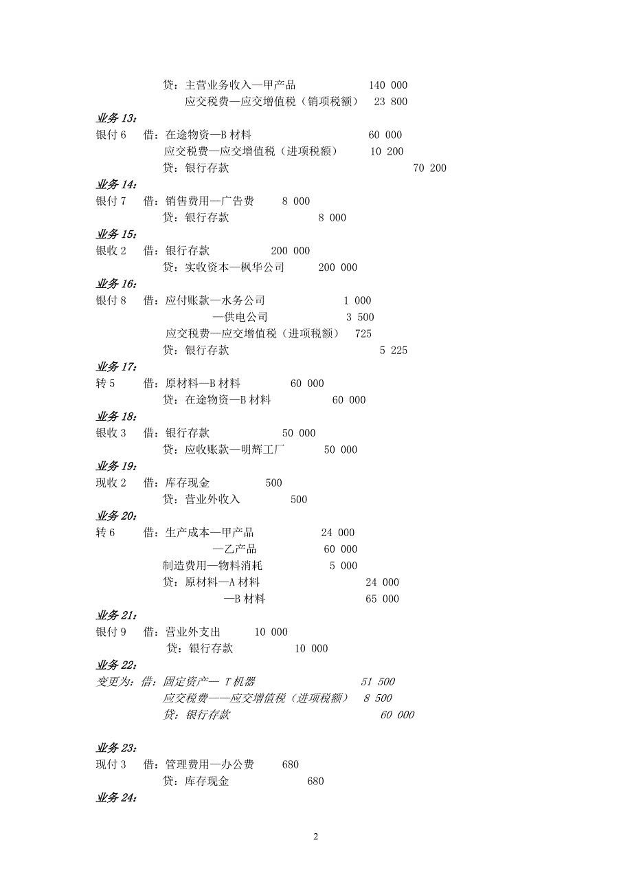 基础会计实训会计分录_第2页