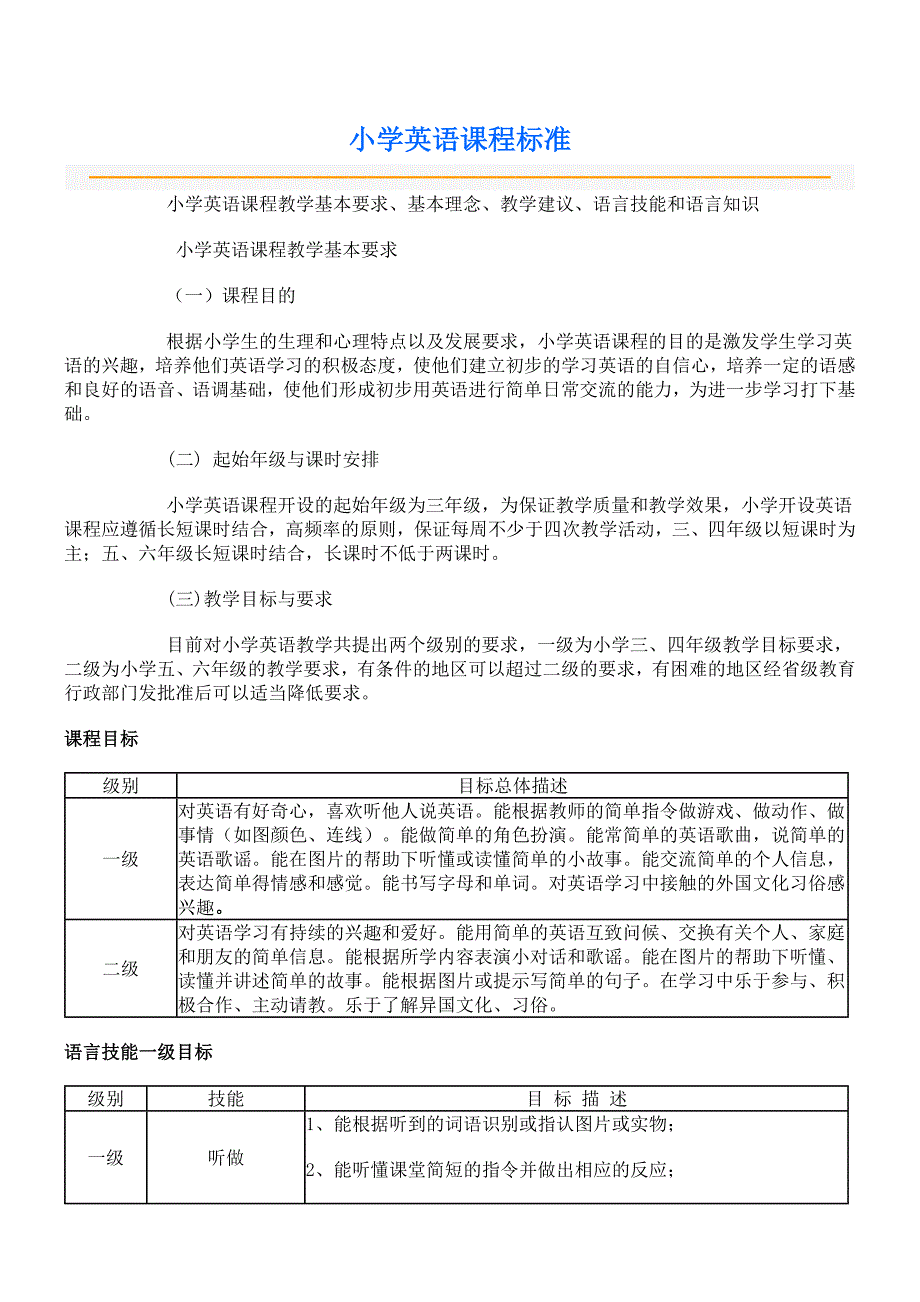 小学英语课程标准1_第1页