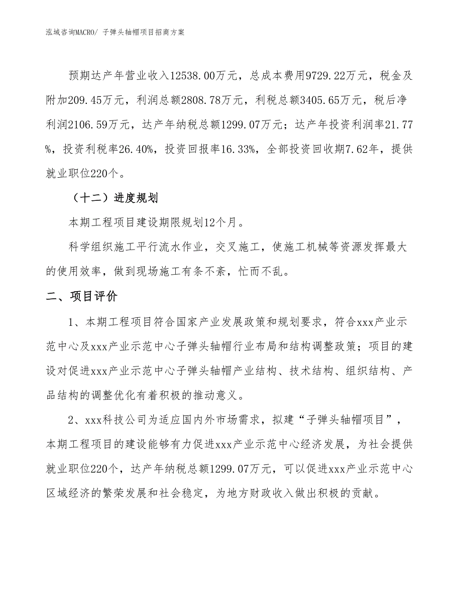 xxx产业示范中心子弹头轴帽项目招商方案_第3页