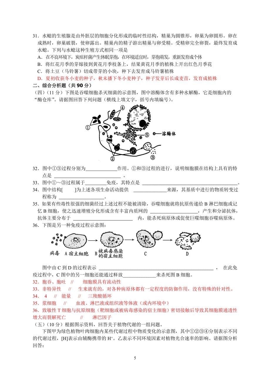 上海市闵行中学2010—2011学年第一学期期中考试（高三生物）_第5页