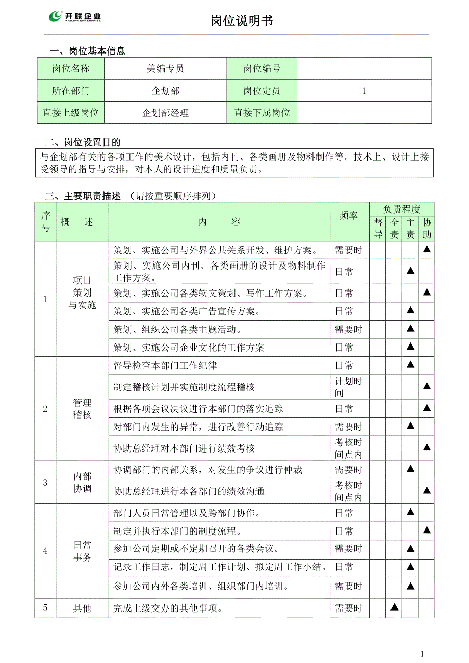 美编专员岗位说明书_第1页