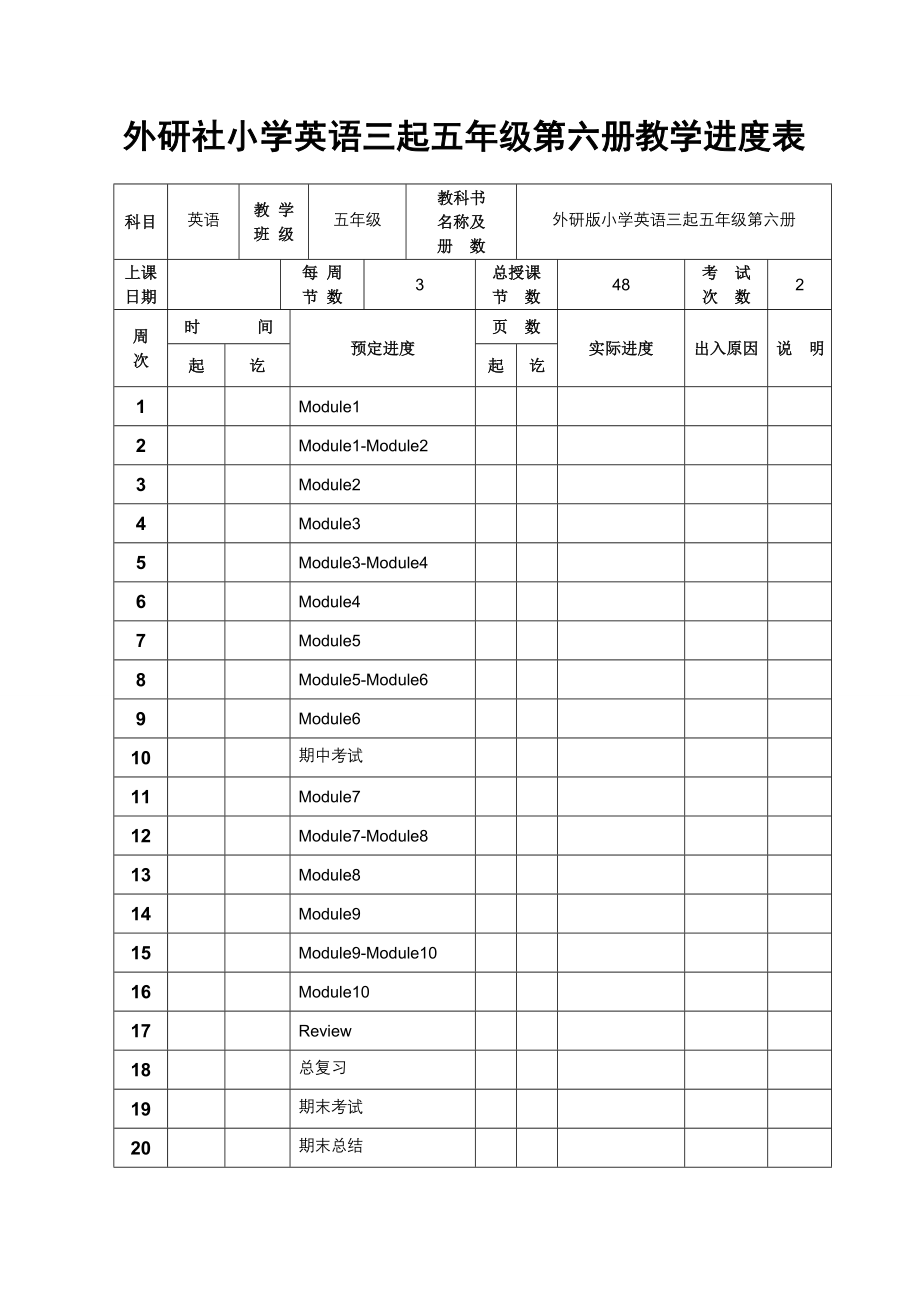 外研社五年级下册英语教案导学案最新版_第1页