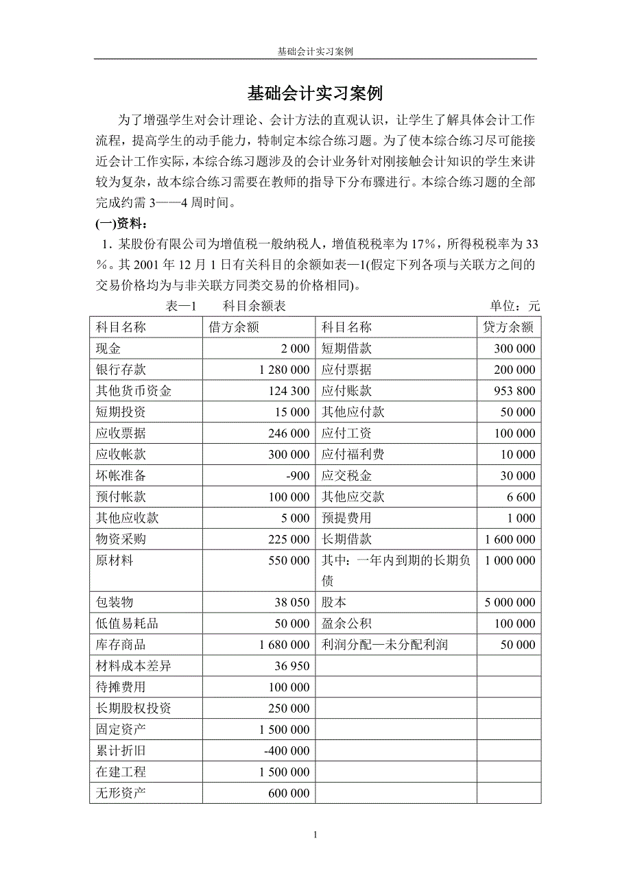 基础会计实习案例_第1页