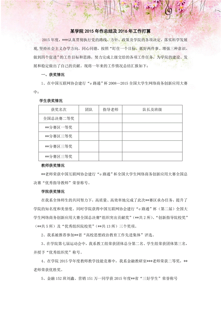 某学院2015年作总结及2016年工作打算_第1页