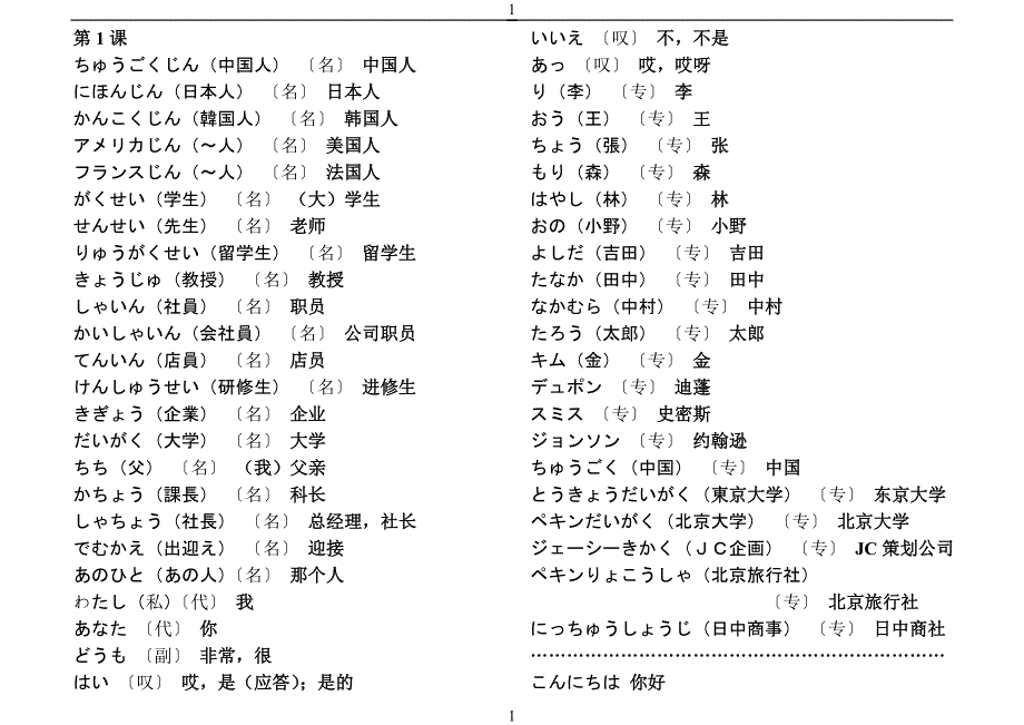 新版标日初级上册单词打印版_第1页