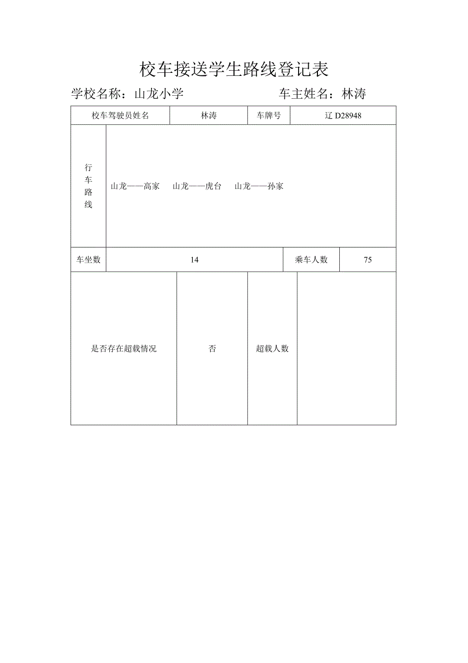校车接送学生路线登记表_第1页