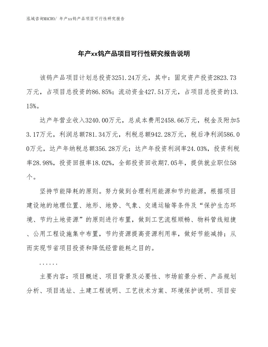 xxx经济开发区年产xx钨产品项目可行性研究报告_第2页