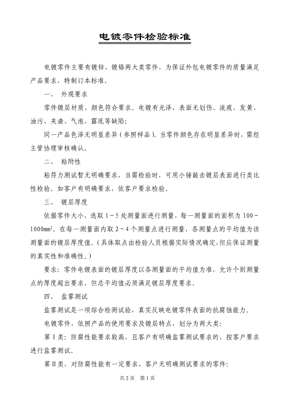 镀锌零件盐雾测试检验方法及标准_第1页