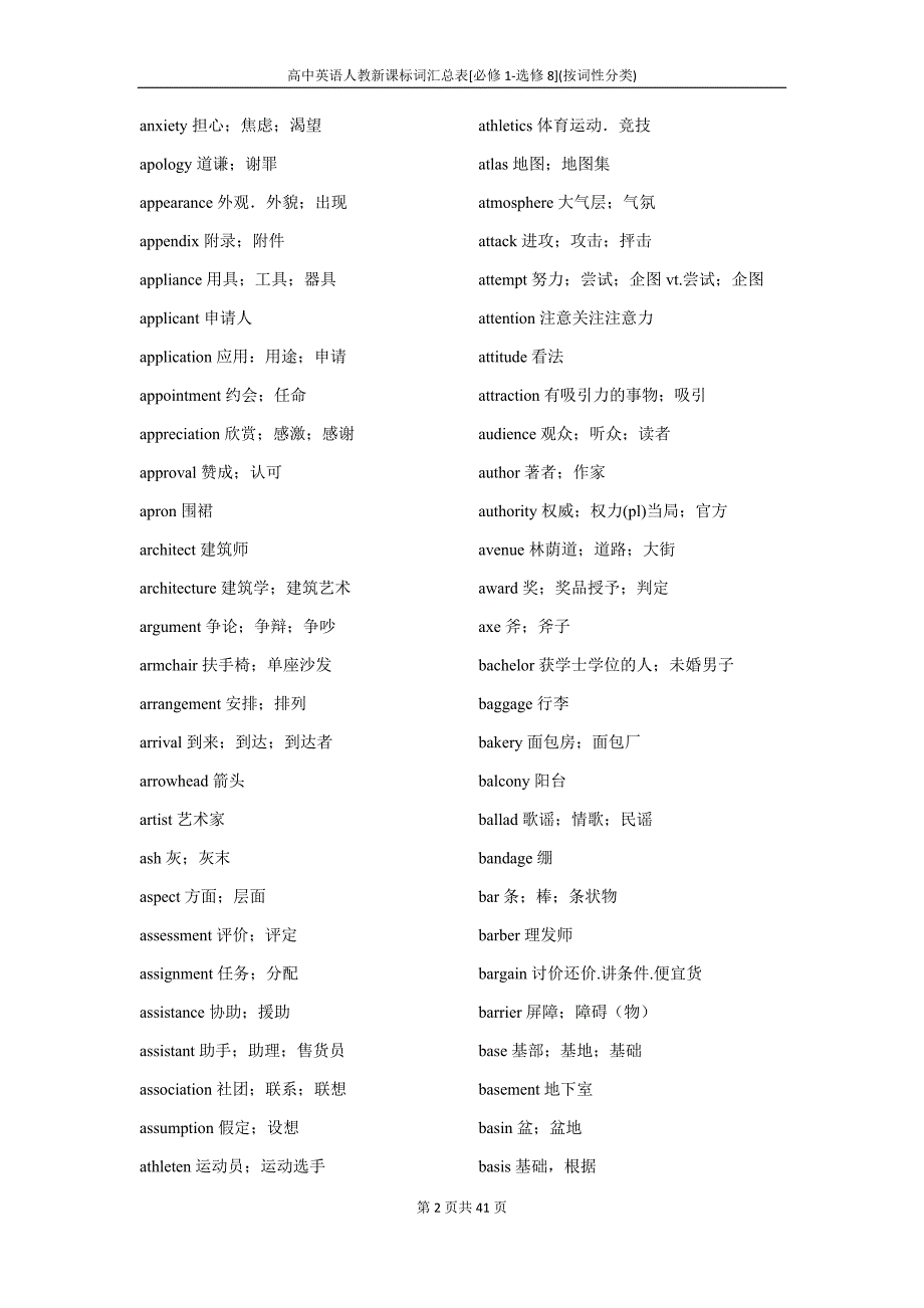 高中英语人教新课标词汇总表[必修1-选修8](按词性分类)_第2页