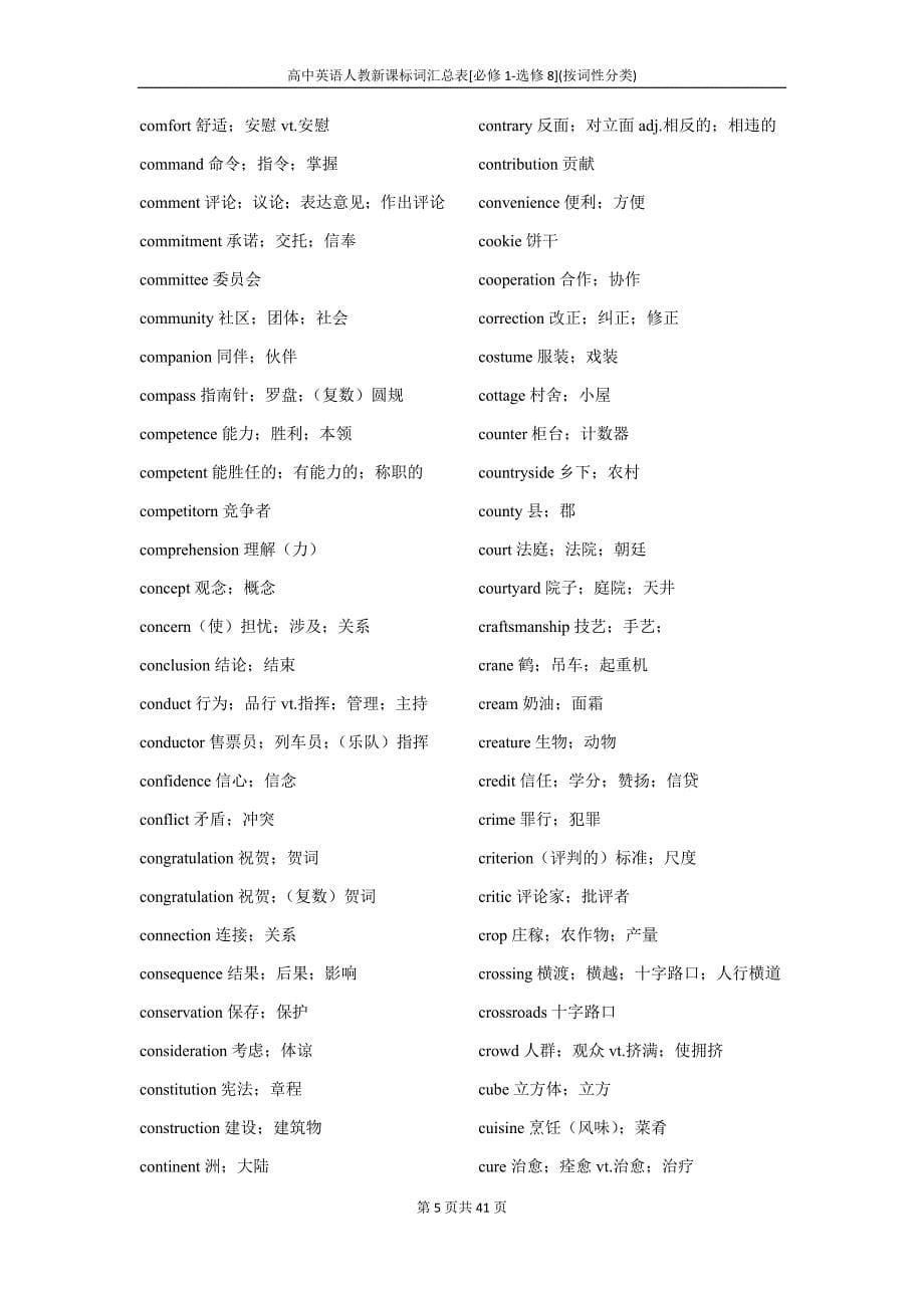 高中英语人教新课标词汇总表[必修1-选修8](按词性分类)_第5页