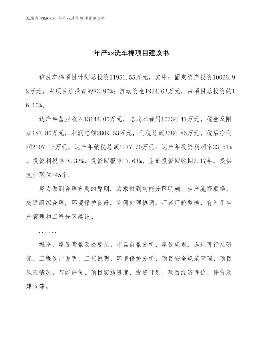 年产xx洗车棉项目建议书_第1页