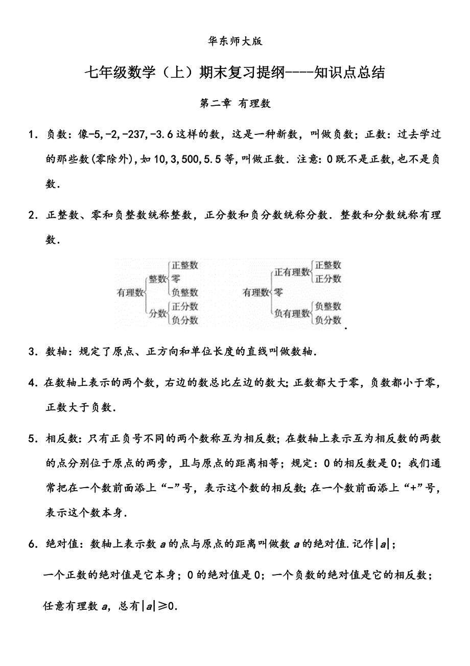 华东师大版初中七年级数学上册期末复习知识点总结_第1页