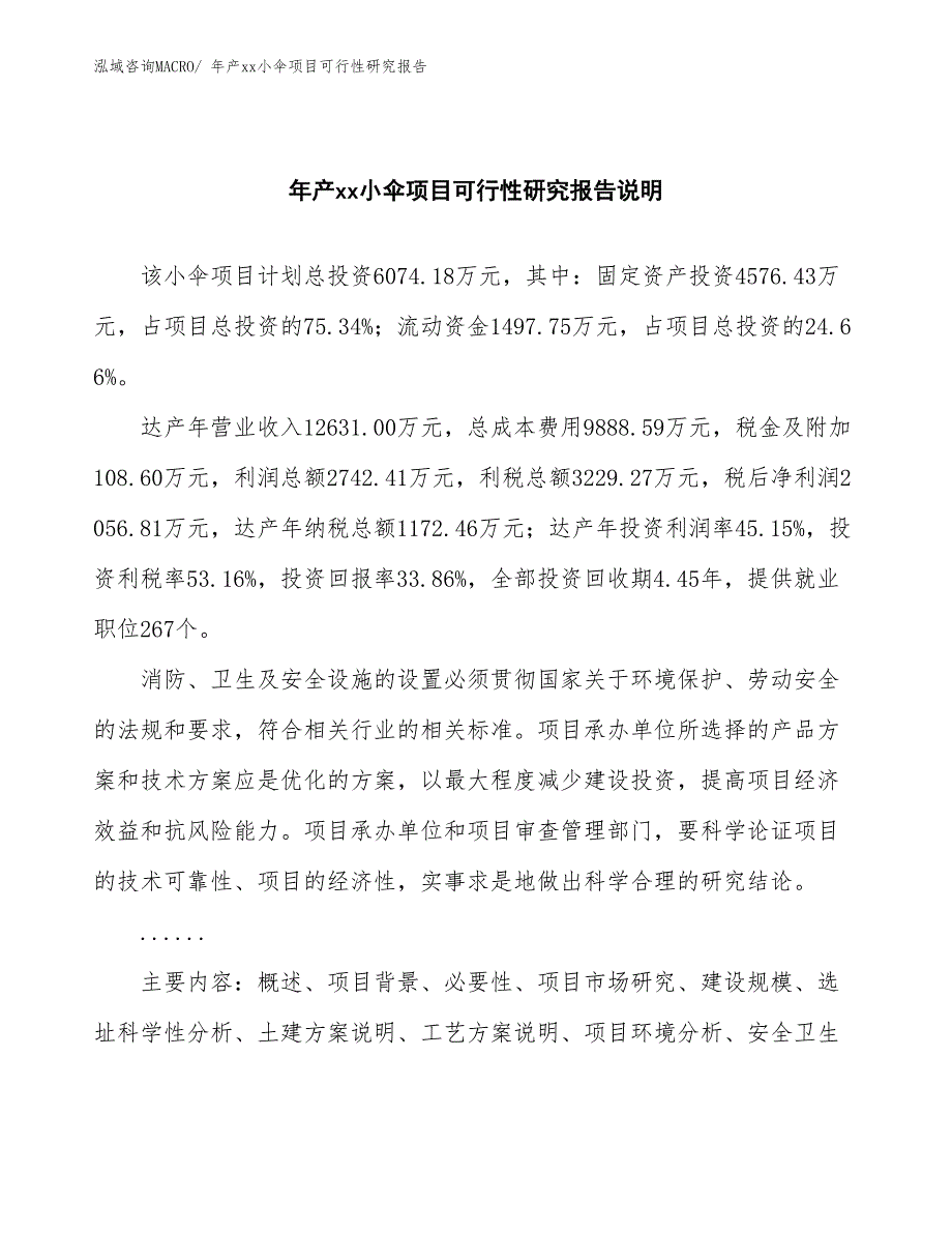 xxx高新区年产xx小伞项目可行性研究报告_第2页