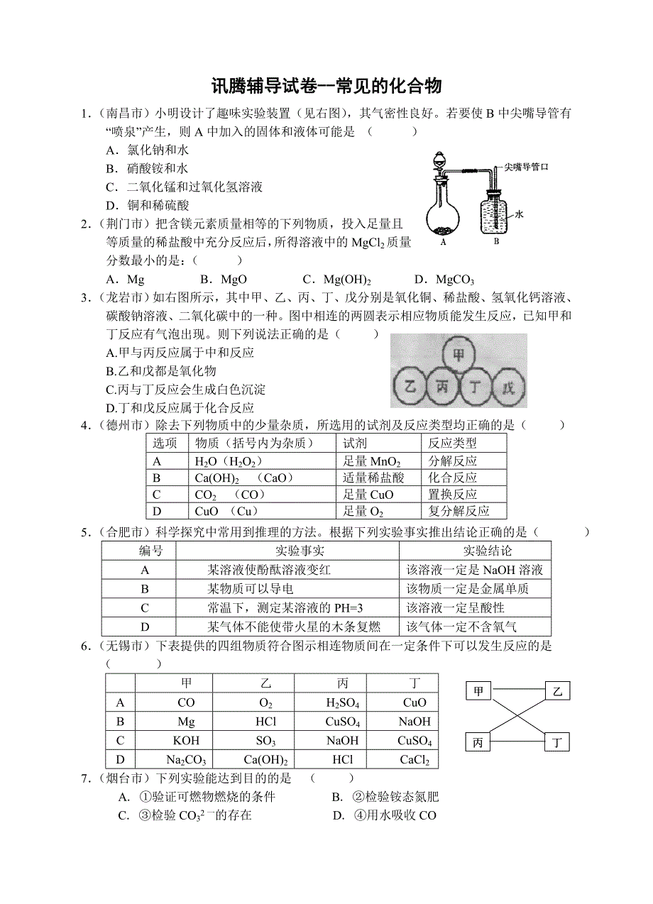 讯腾辅导材料三-常见的化合物_第1页