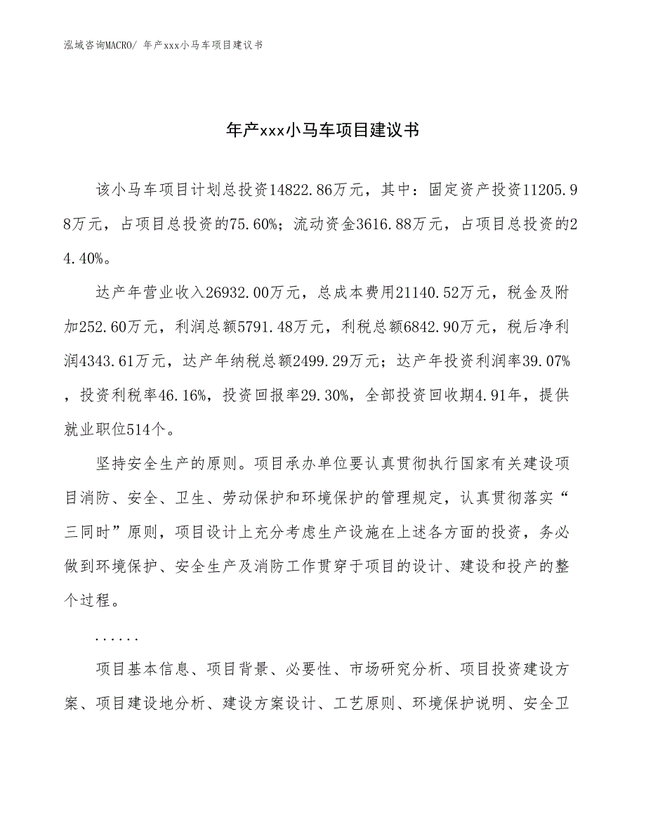 年产xxx小马车项目建议书_第1页