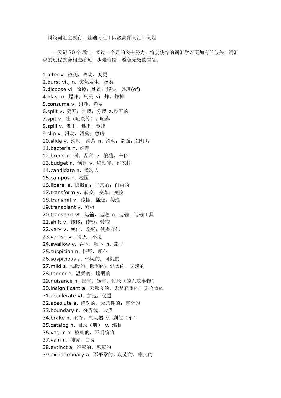 四级词汇必考基础词汇四级高频词汇词组_第1页