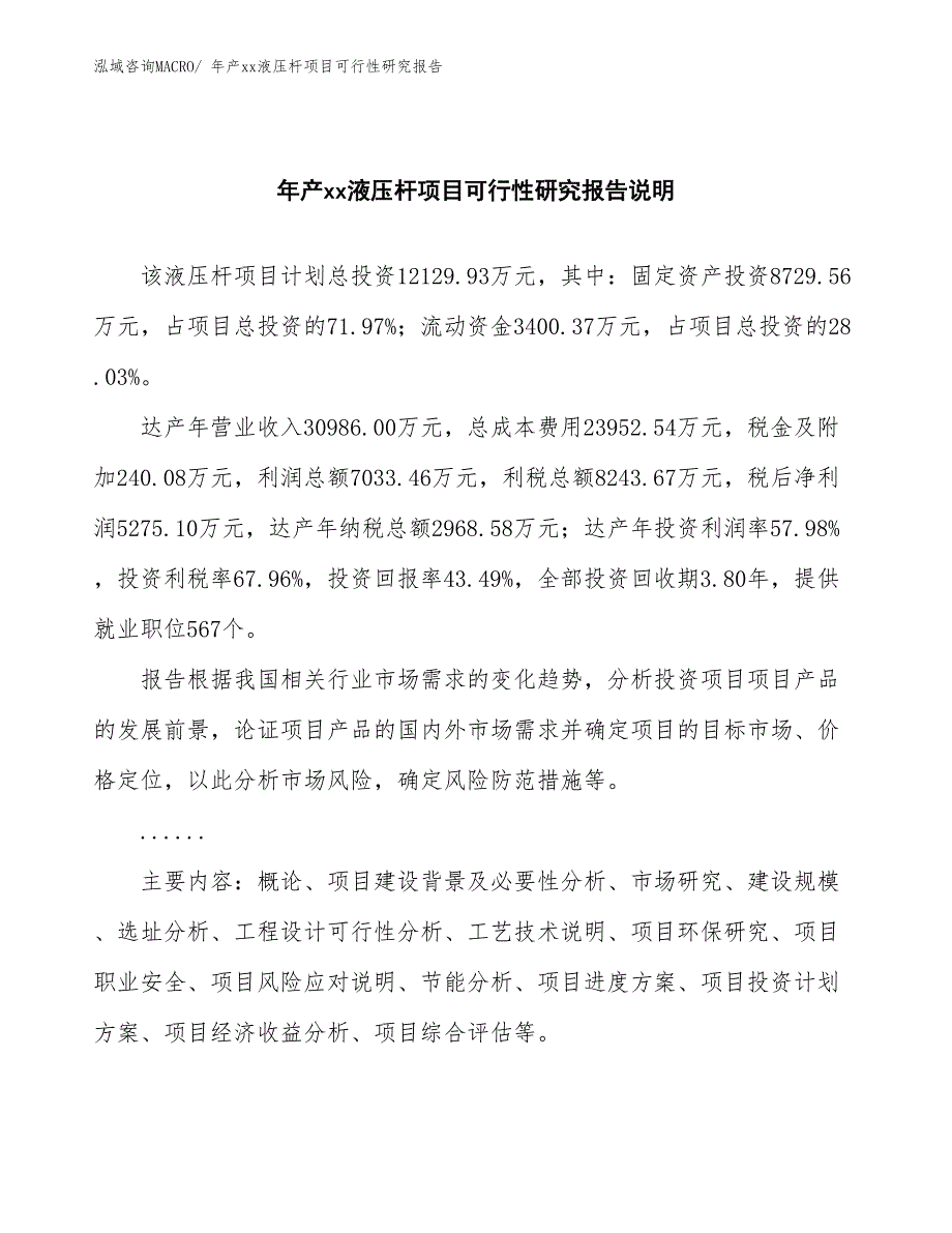 xxx工业新城年产xx液压杆项目可行性研究报告_第2页