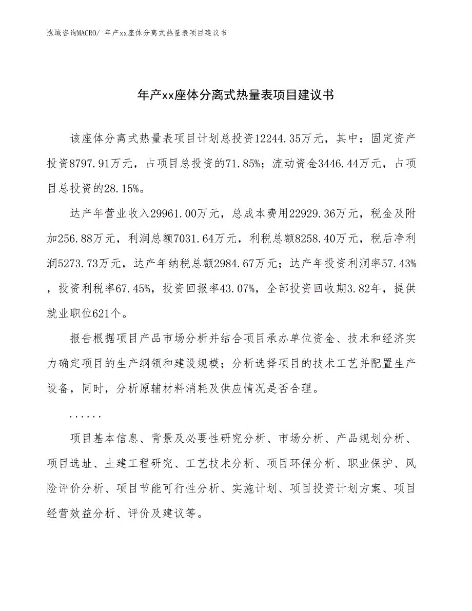 年产xx座体分离式热量表项目建议书_第1页