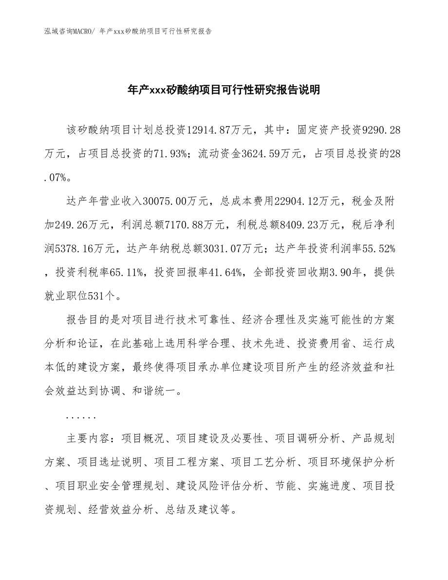 xxx经济示范区年产xxx矽酸纳项目可行性研究报告_第2页