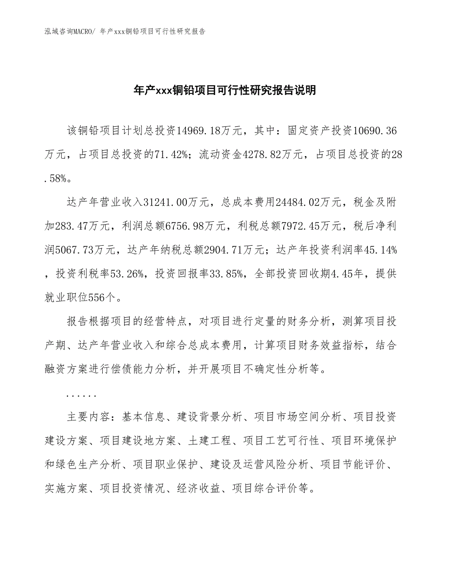 xxx工业新城年产xxx铜铅项目可行性研究报告_第2页