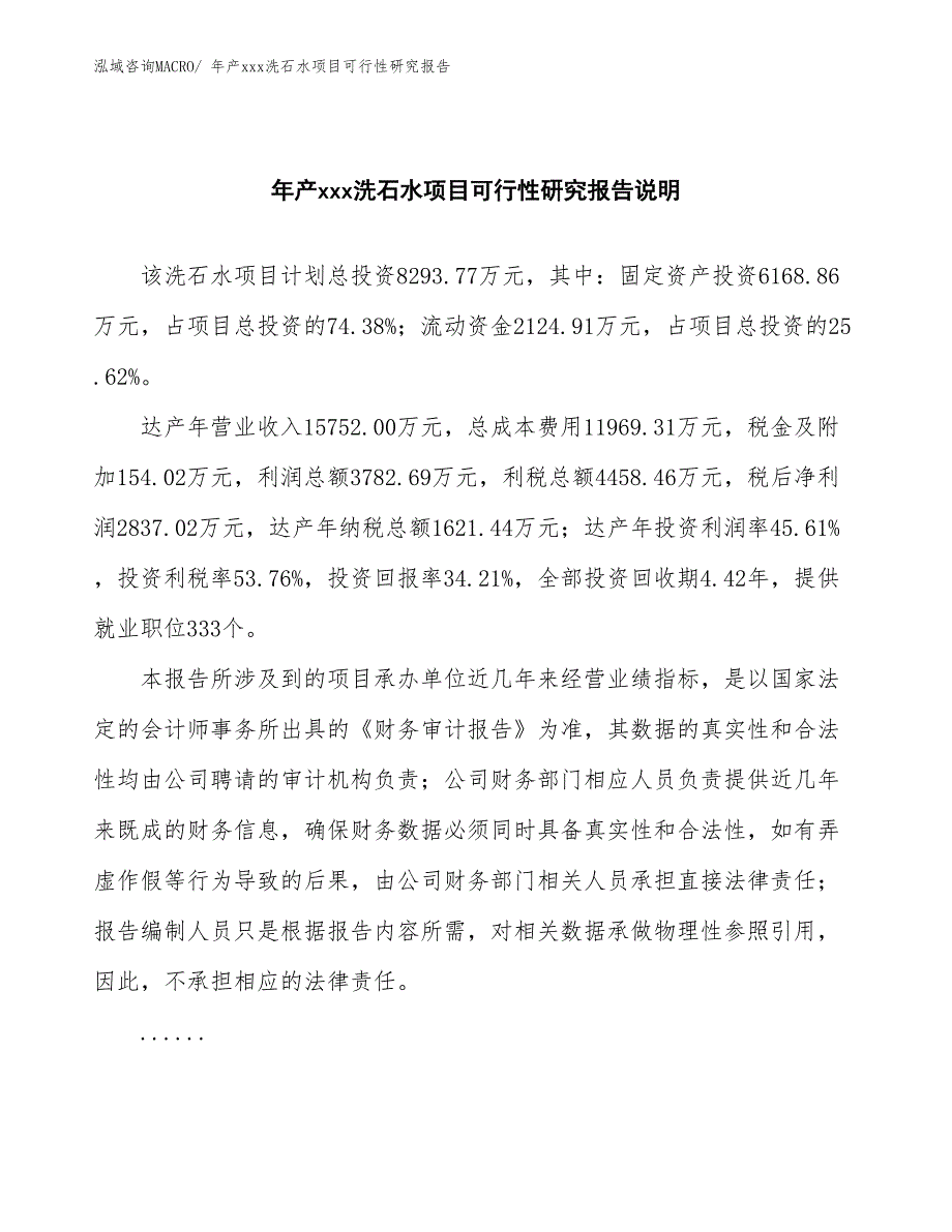 xxx工业园年产xxx洗石水项目可行性研究报告_第2页