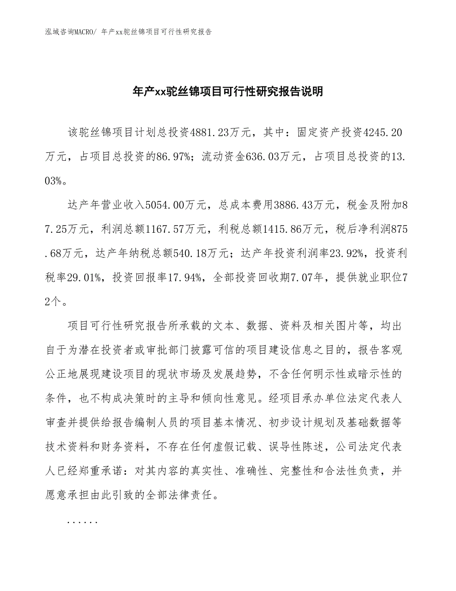 xxx经济示范区年产xx驼丝锦项目可行性研究报告_第2页