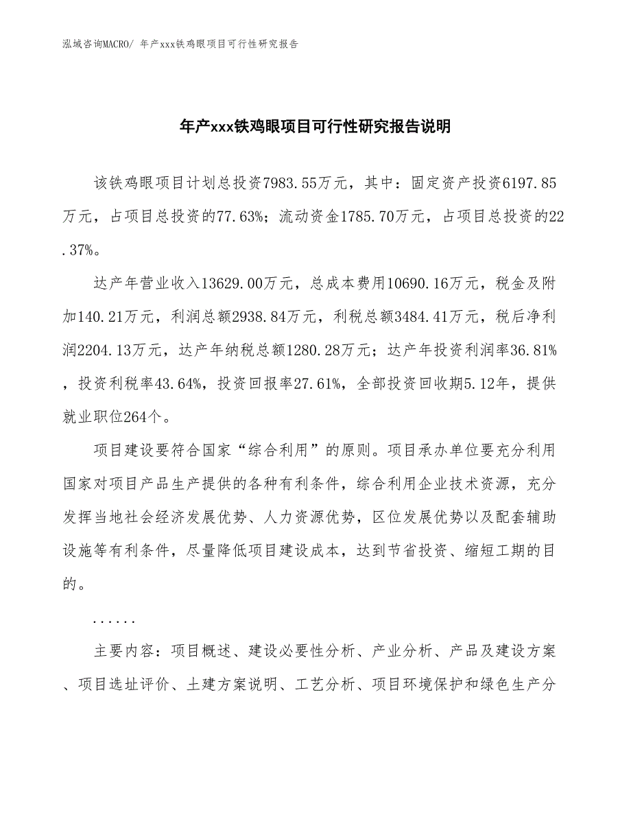 xxx产业园区年产xxx铁鸡眼项目可行性研究报告_第2页