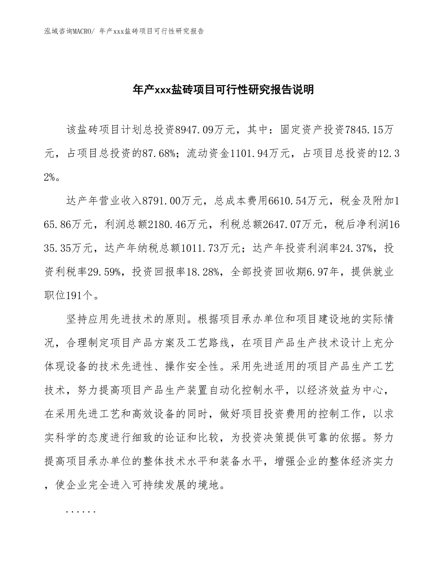 xxx经济园区年产xxx盐砖项目可行性研究报告_第2页