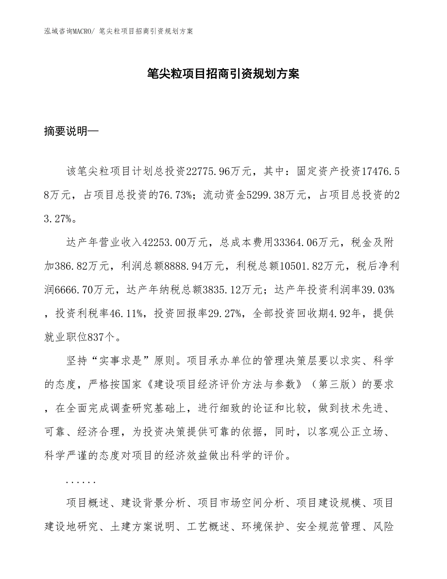 笔尖粒项目招商引资规划方案_第1页