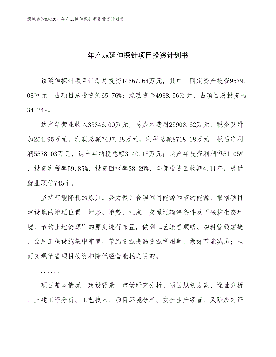 年产xx延伸探针项目投资计划书_第1页