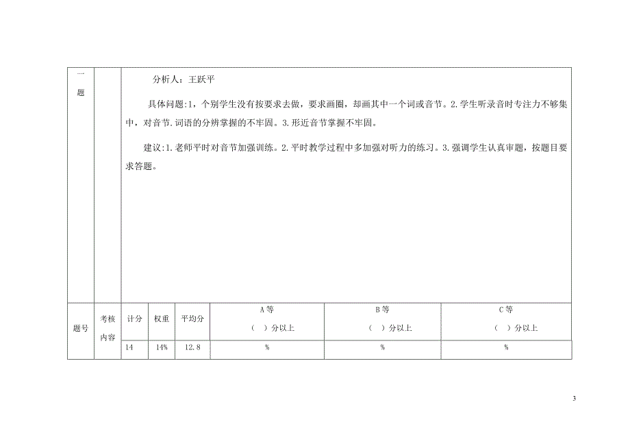 小学语文17年-18年第一学期一年级期末质量分析表_第3页