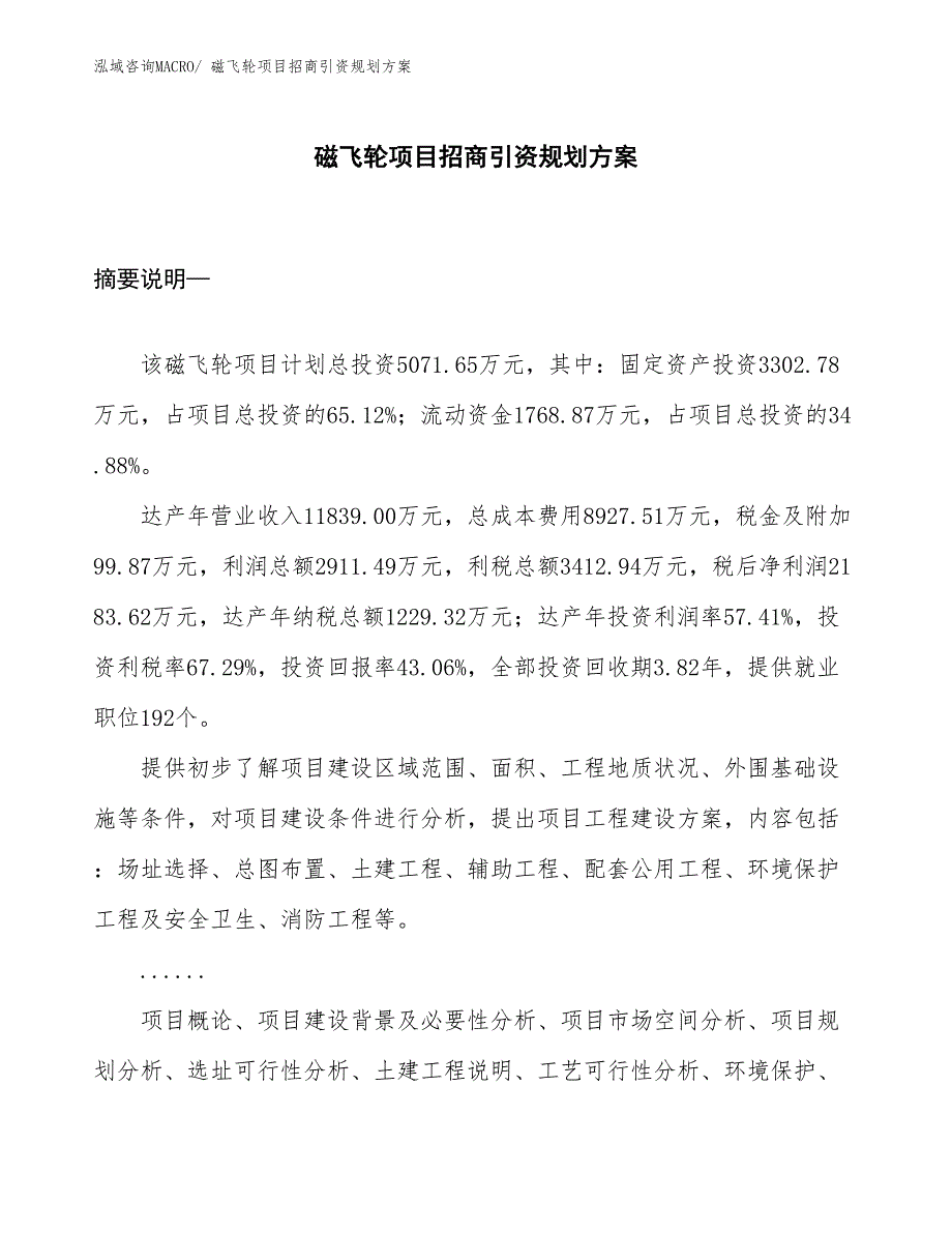 磁飞轮项目招商引资规划方案_第1页