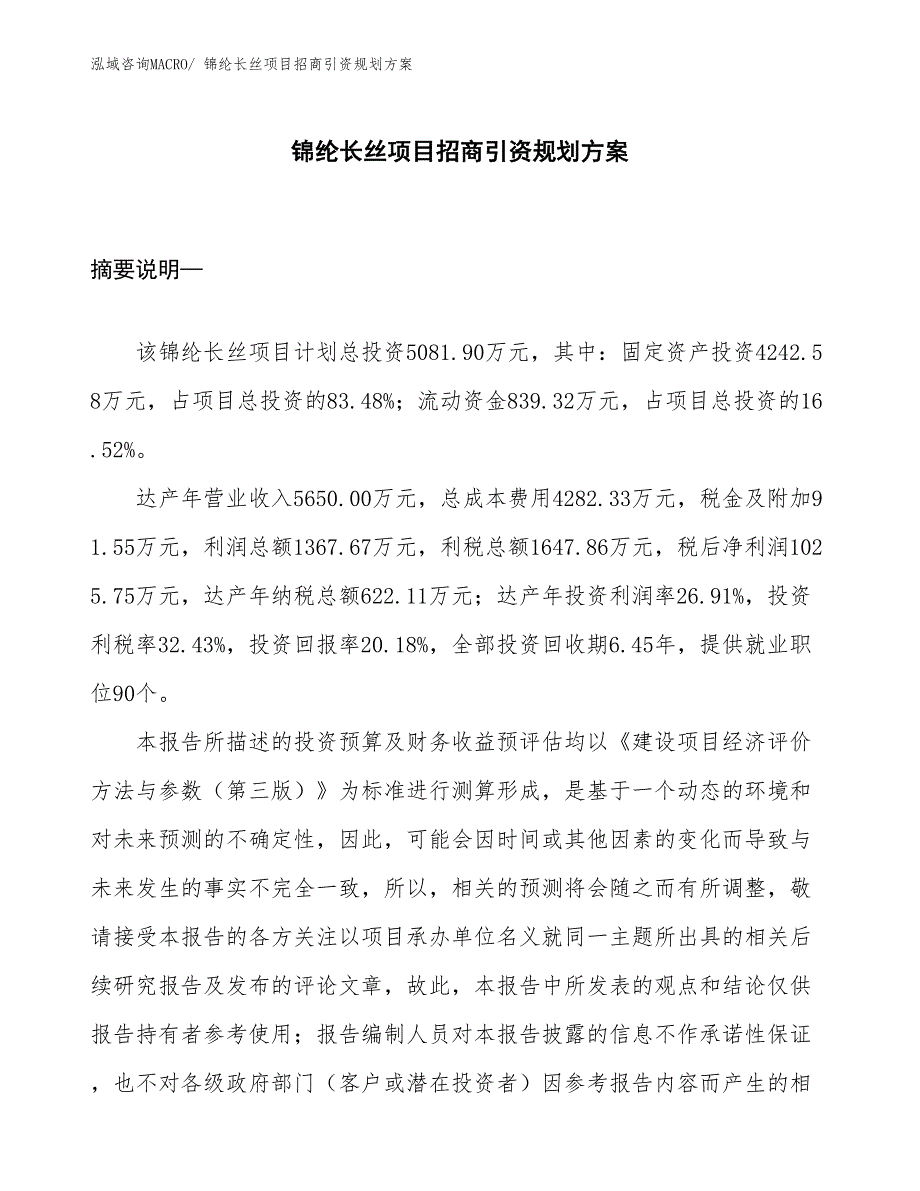 锦纶长丝项目招商引资规划方案_第1页