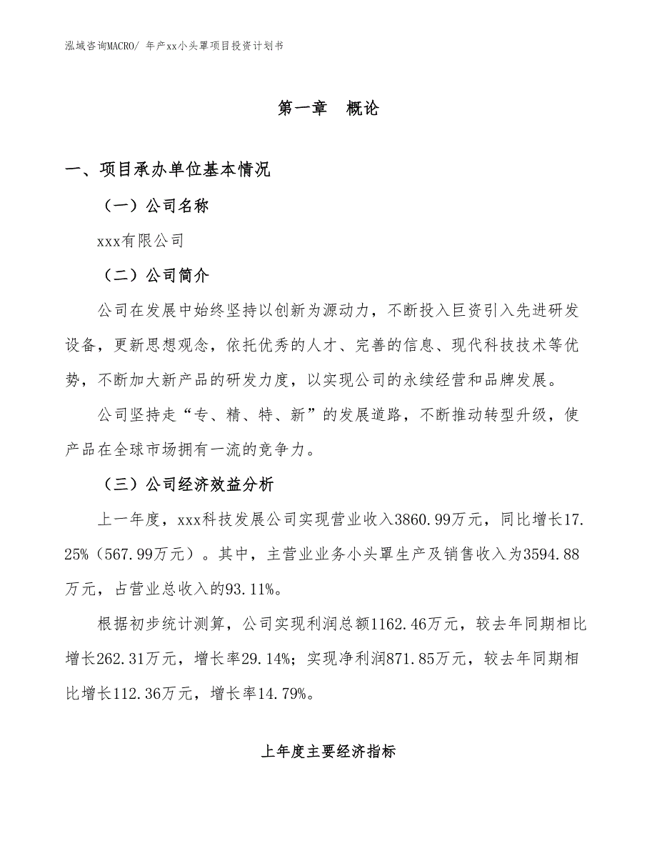 年产xx小头罩项目投资计划书_第3页