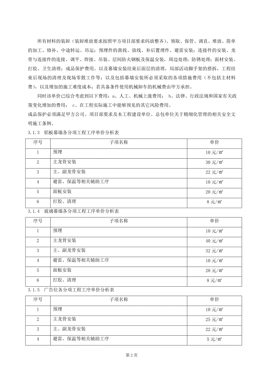 铝板幕墙、玻璃幕墙、广告位单项工程劳务安装承包合同_第2页