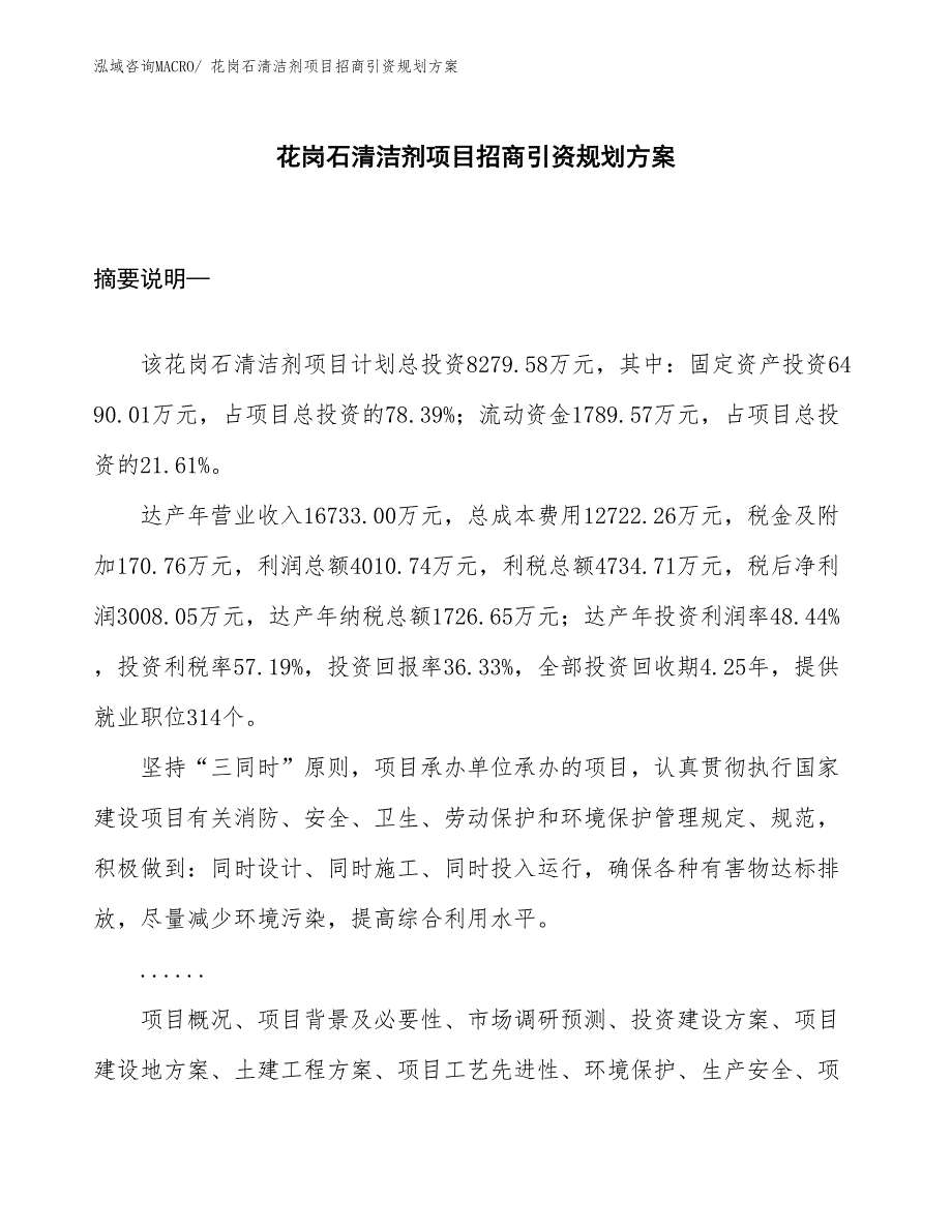 花岗石清洁剂项目招商引资规划方案_第1页