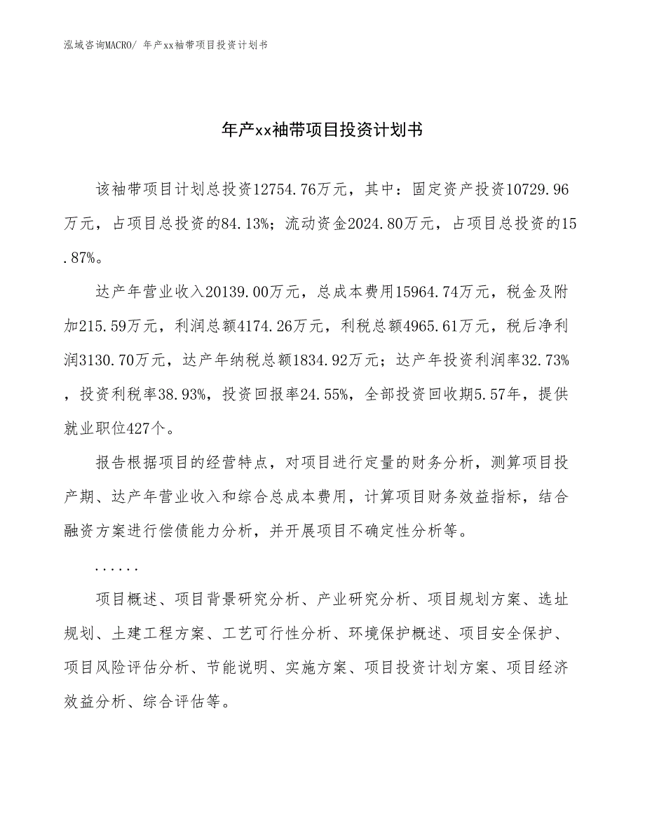 年产xx袖带项目投资计划书_第1页