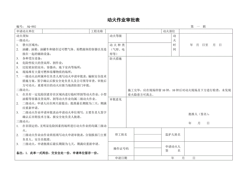 《动火作业审批表》doc版_第1页