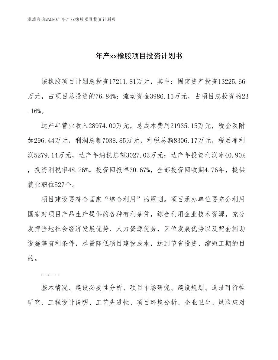 年产xx橡胶项目投资计划书_第1页