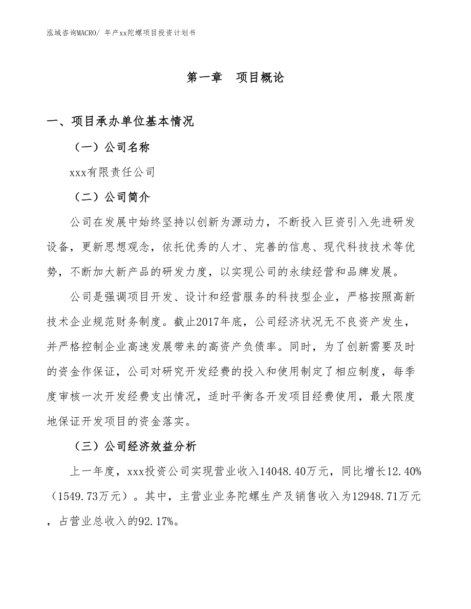 年产xx陀螺项目投资计划书_第3页