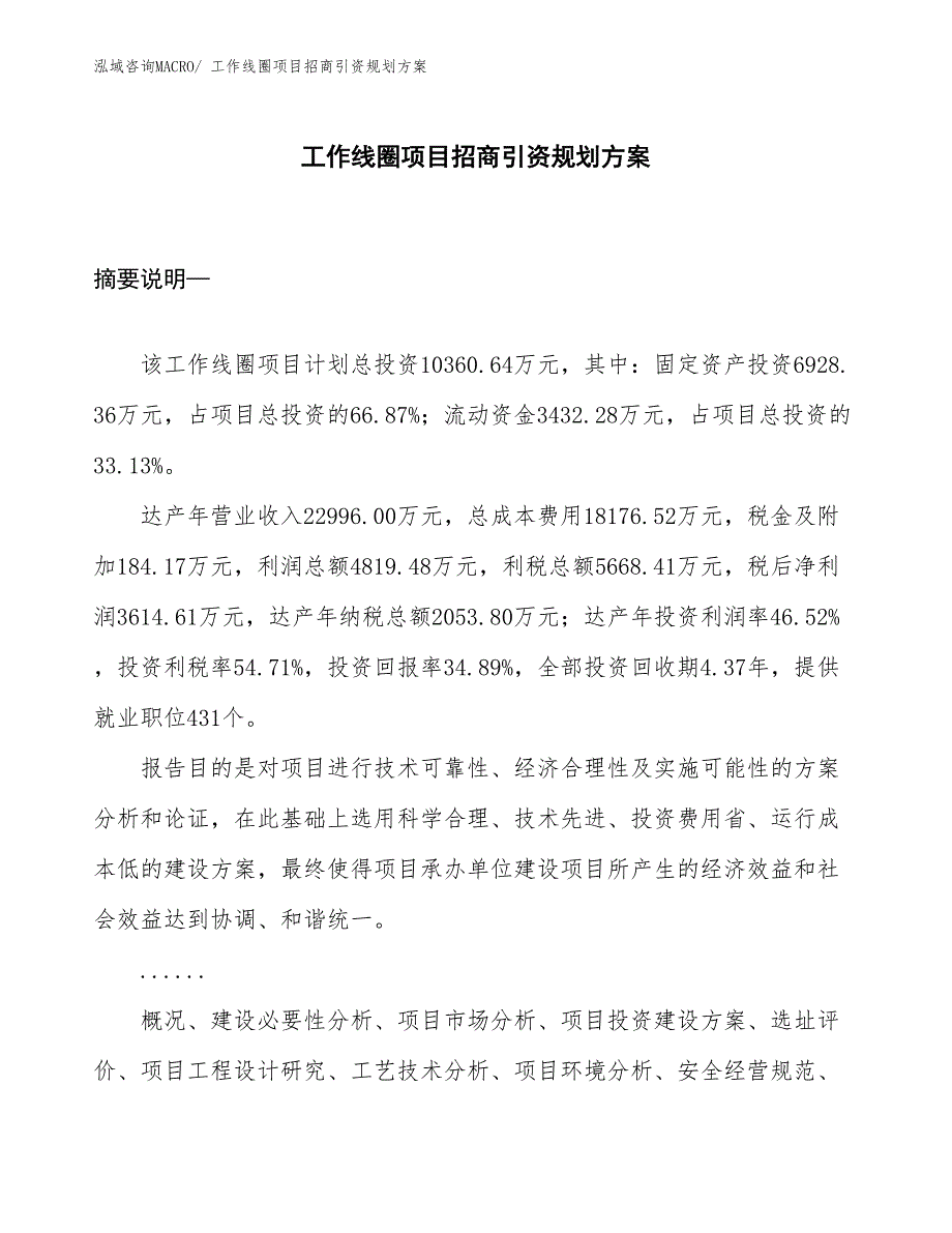 工作线圈项目招商引资规划方案_第1页