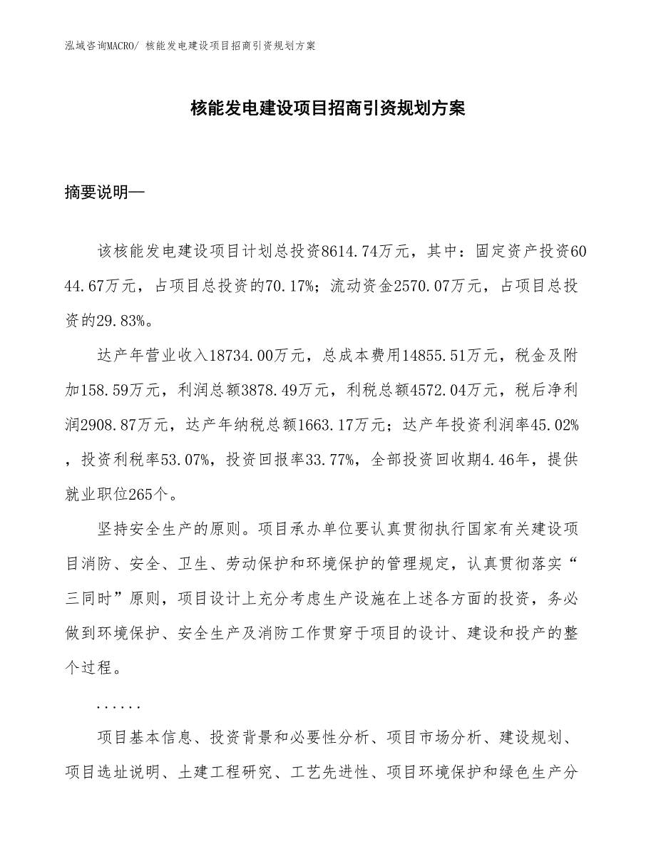 核能发电建设项目招商引资规划方案_第1页