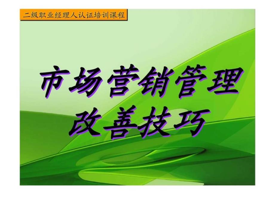 二级职业经理人认证培训课程——市场营销管理改善技巧_第1页