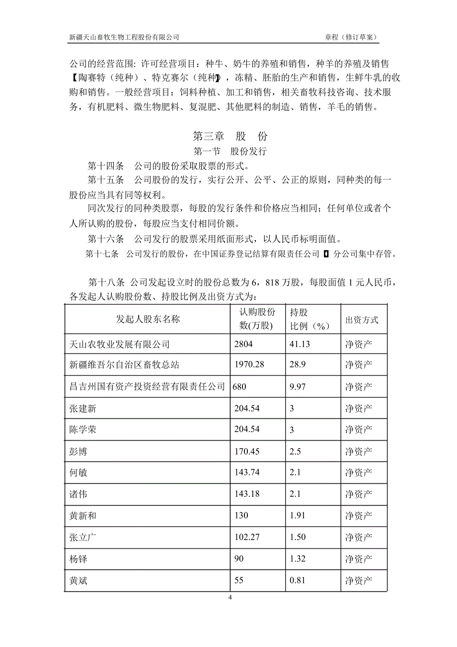 天山生物：公司章程（修订草案）_第4页